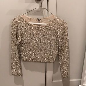 Alice + Olivia long sleeve crop top with sequins